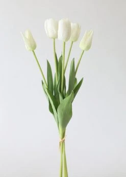 Afloral Bundle Of 5 Real Touch White Tulips - 22" Artificial Flowers