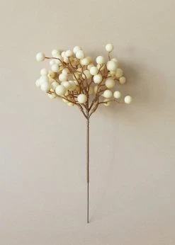 Afloral Artificial Plants Fake Berries Pick In Cream Beige - 9"