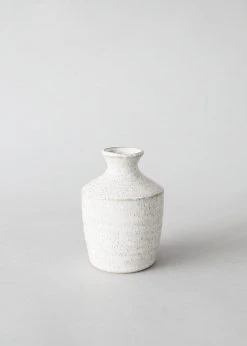 Afloral Hari Bud Vase In Distressed White Ceramic - 4.5"