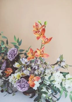 Afloral Artificial Cymbidium Orchids In Orange - 30