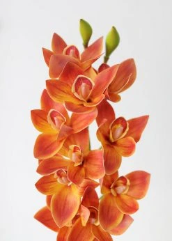 Afloral Artificial Cymbidium Orchids In Orange - 30" Artificial Flowers