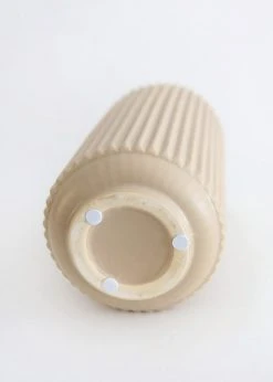 Afloral Ceramic Wide Ridged Beige Vase - 10