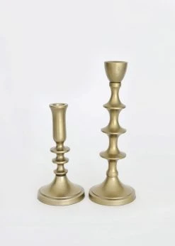 Afloral Set Of 2 Antique Gold Candle Holders - 7-10" Tools & Accents