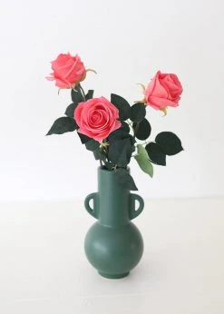 Afloral Dark Green Ceramic Floral Vase - 10.75