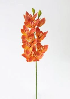 Afloral Artificial Cymbidium Orchids In Orange - 30" Artificial Flowers