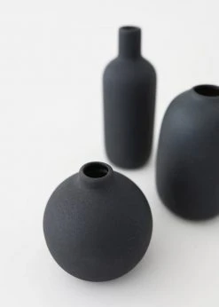 Afloral Set Of 3 Black Ceramic Bud Vases - 4.25-7