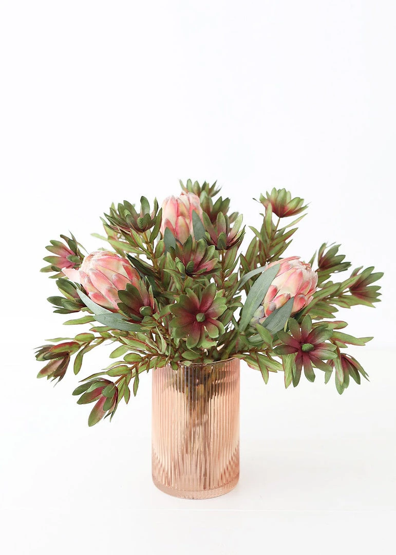 Afloral Faux Protea Flower In Coral Yellow - 18.5" Artificial Flowers
