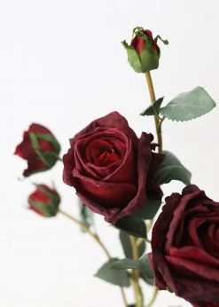 Afloral Fake Rose Spray In Burgundy - 27.5