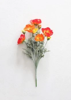 Afloral Artificial Flowers Poppy Silk Flower Bush In Orange - 18"
