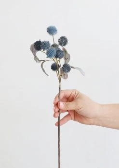 Afloral Artificial Globe Thistles In Blue Grey - 19.5"