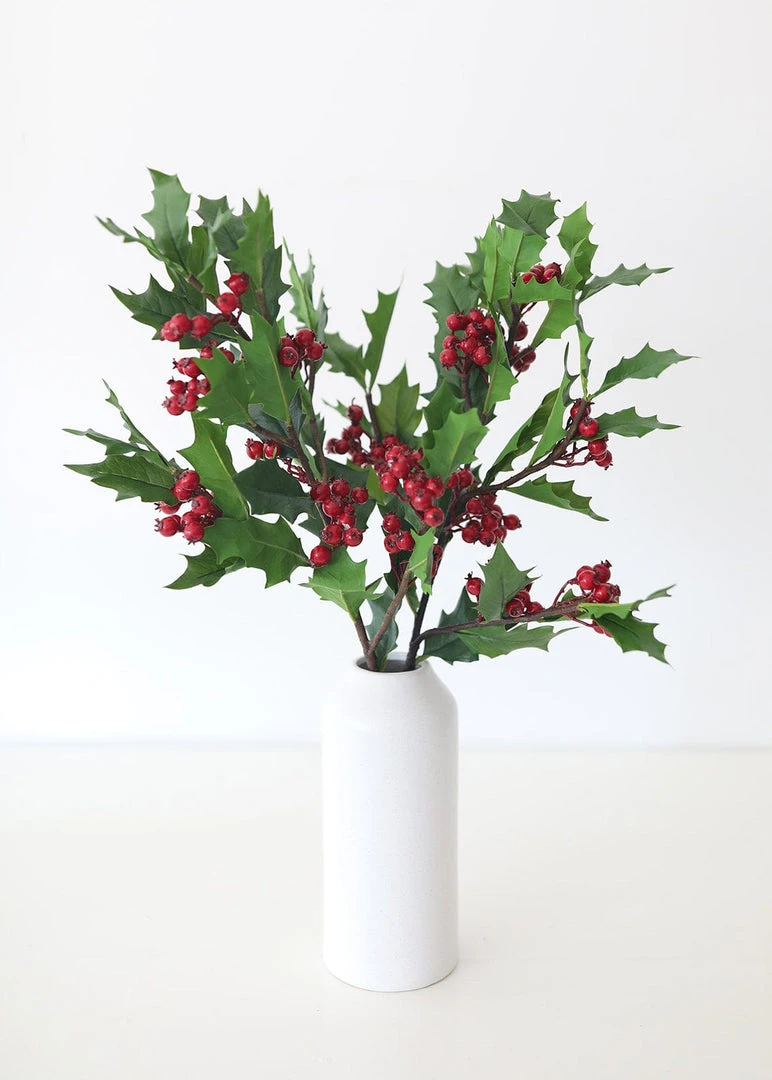 Afloral Fake Holiday Greens Holly Branch - 32" Artificial Plants