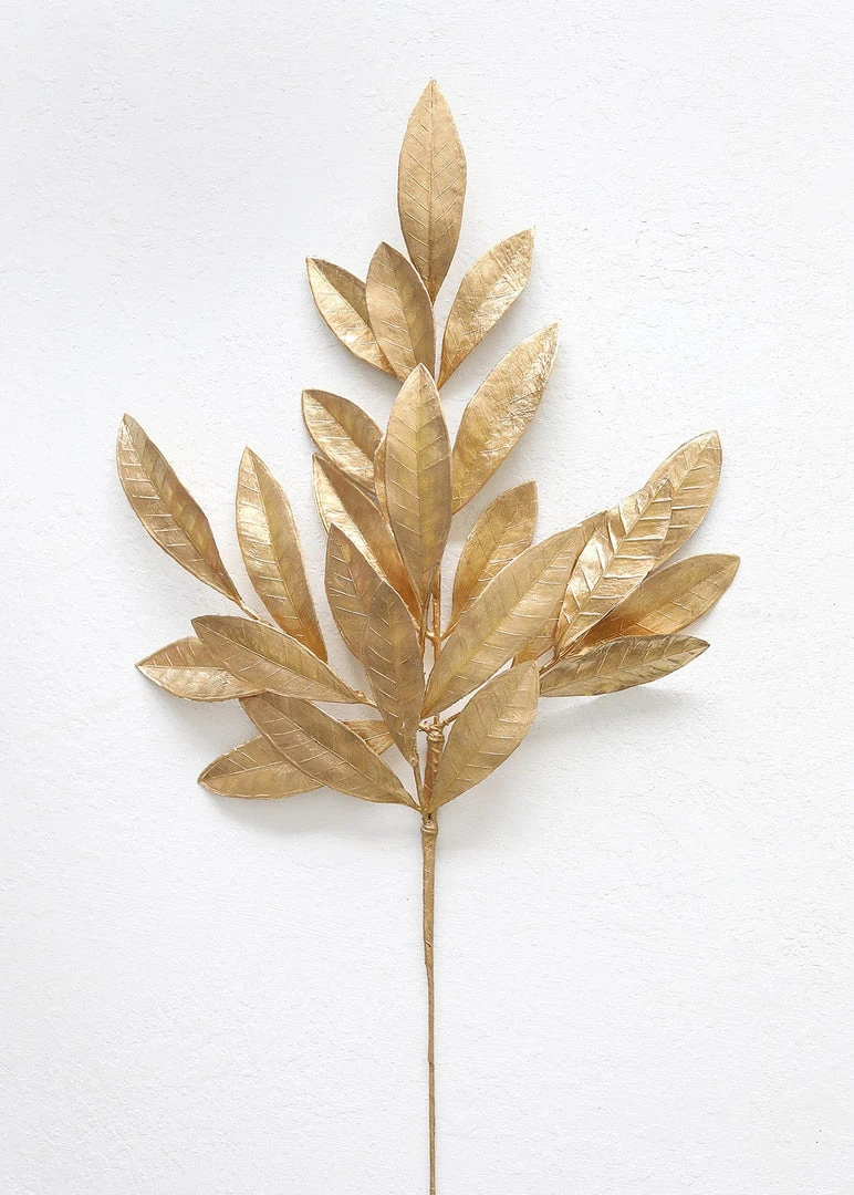 Afloral Artificial Bay Leaf In Metallic Gold - 19" Artificial Plants