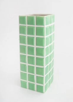 Afloral Mint Green Dolomite Ceramic Tile Vase - 11" Vases
