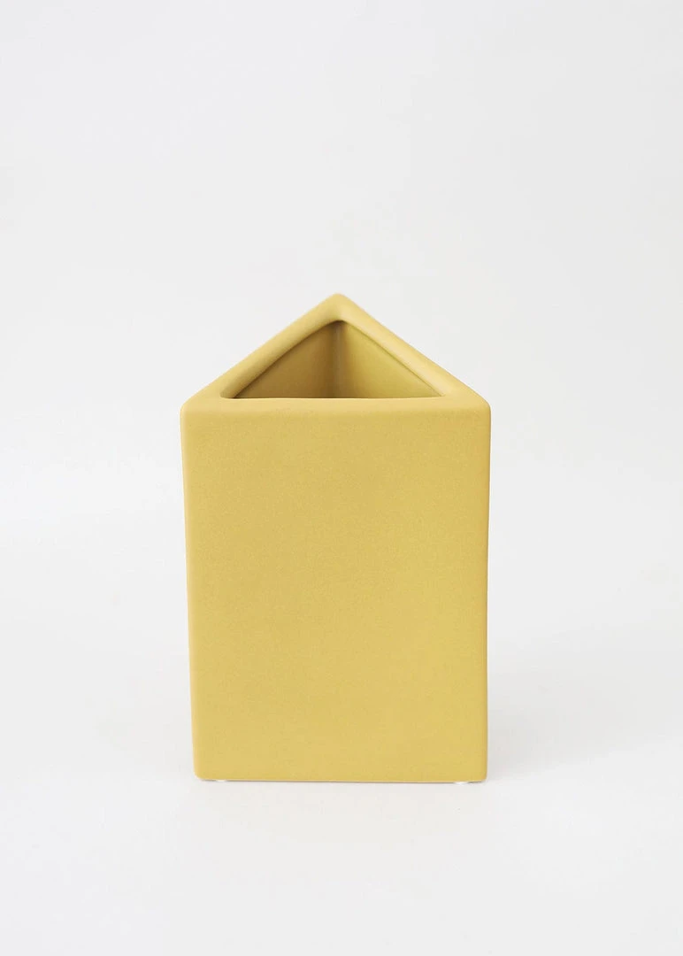 Afloral Ceramic Geometric Triangle Vase In Honey Yellow- 8.5" Vases