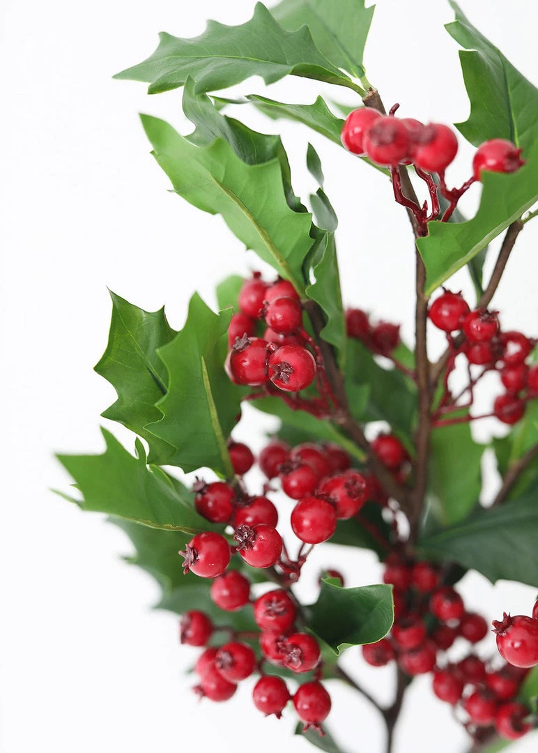 Afloral Fake Holiday Greens Holly Branch - 32" Artificial Plants