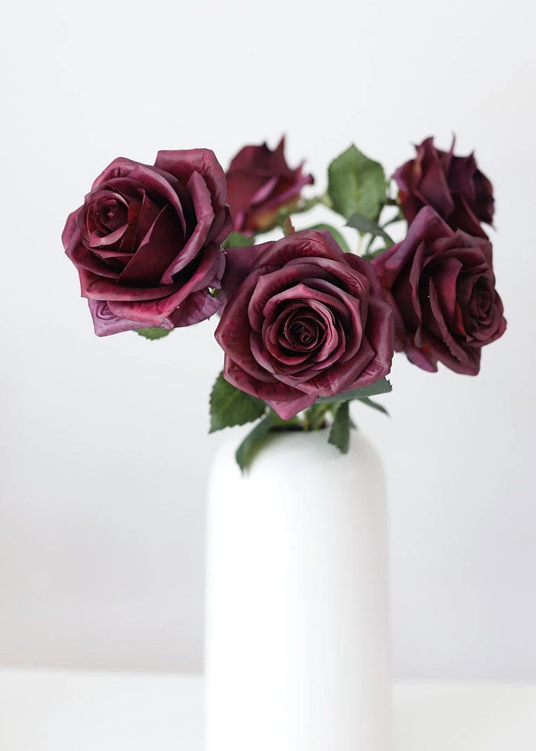 Afloral Silk Flowers Rose In Plum Purple - 21.5" Artificial Flowers