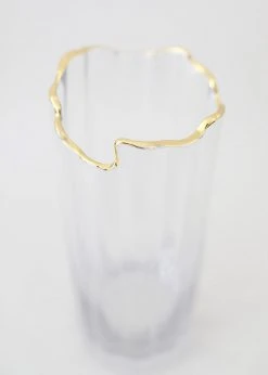 Afloral Clear Glass Vase With Gold Rim - 8