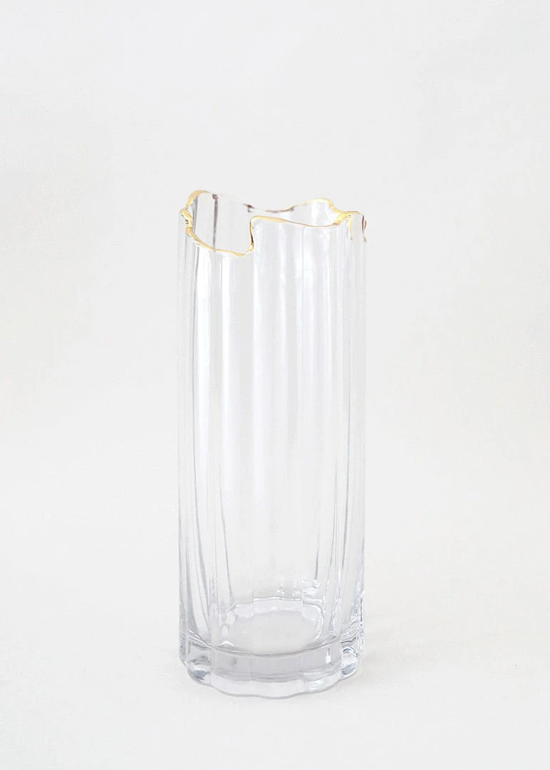 Afloral Clear Glass Vase With Gold Rim - 8" Vases