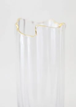 Afloral Clear Glass Vase With Gold Rim - 8