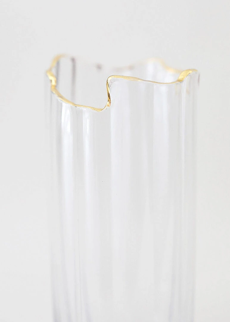 Afloral Clear Glass Vase With Gold Rim - 8" Vases