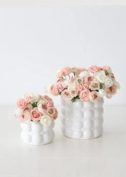 Afloral White Ceramic Large Hobnail Pot - 3