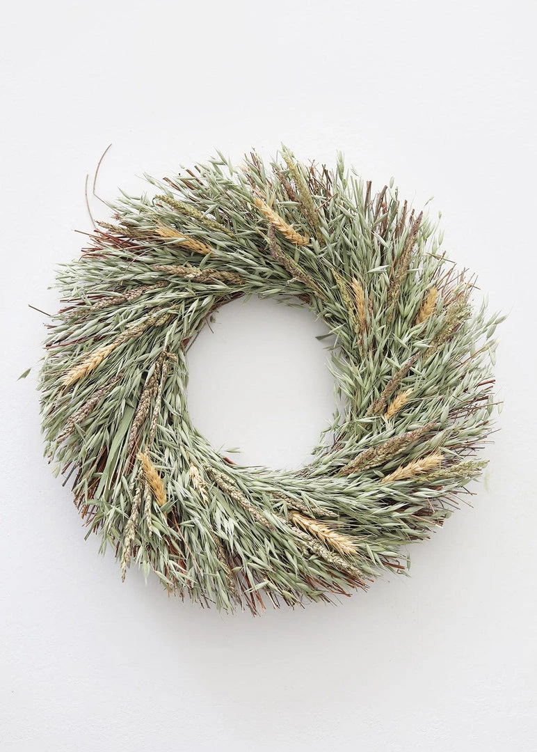 Afloral Natural Dried Wheat Grass Wreath - 18" Dried Flowers
