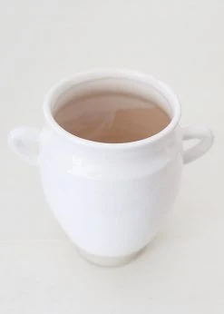 Afloral White Ceramic Urn Vase With Handles - 9.5