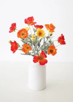 Afloral Artificial Flowers Poppy Silk Flower Bush In Orange - 18"