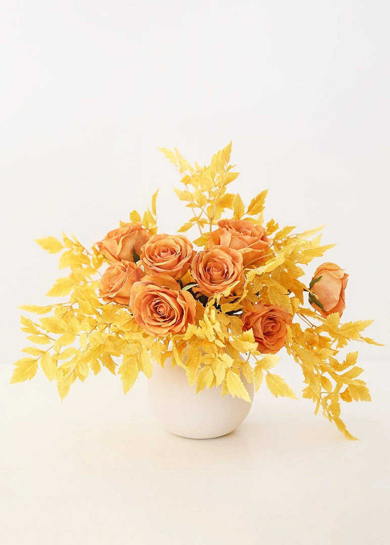 Afloral Artificial Flowers Golden Orange Rose Artificial Flower - 26"