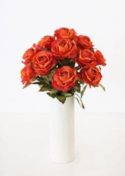 Afloral Artificial Flowers Fake Rose In Burnt Orange - 21