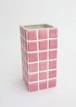 Afloral Pink Dolomite Ceramic Tile Vase - 8."