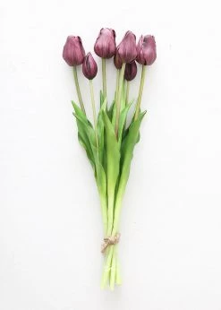 Afloral Artificial Flowers Bundle Of 7 Purple Artificial Tulip Flower - 18.5"