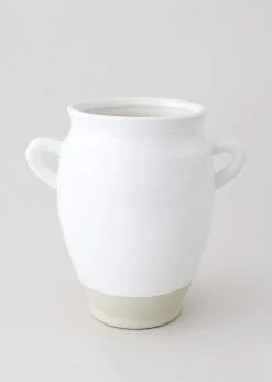 Afloral White Ceramic Urn Vase With Handles - 9.5