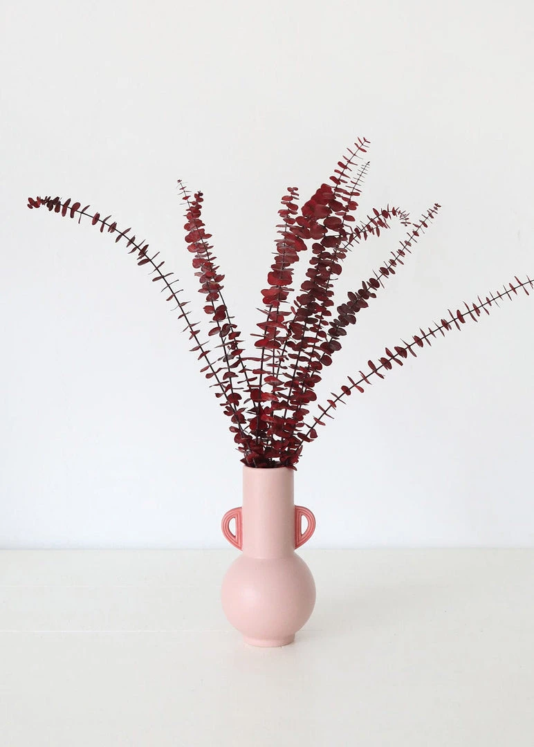 Afloral Pink Floral Vase With Coral Handles - 10.75"