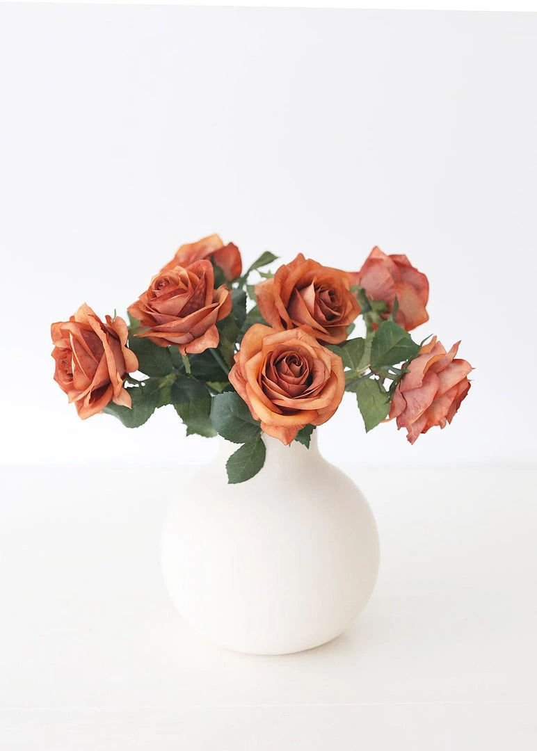 Afloral Fake Rose In Terracotta - 21.5"