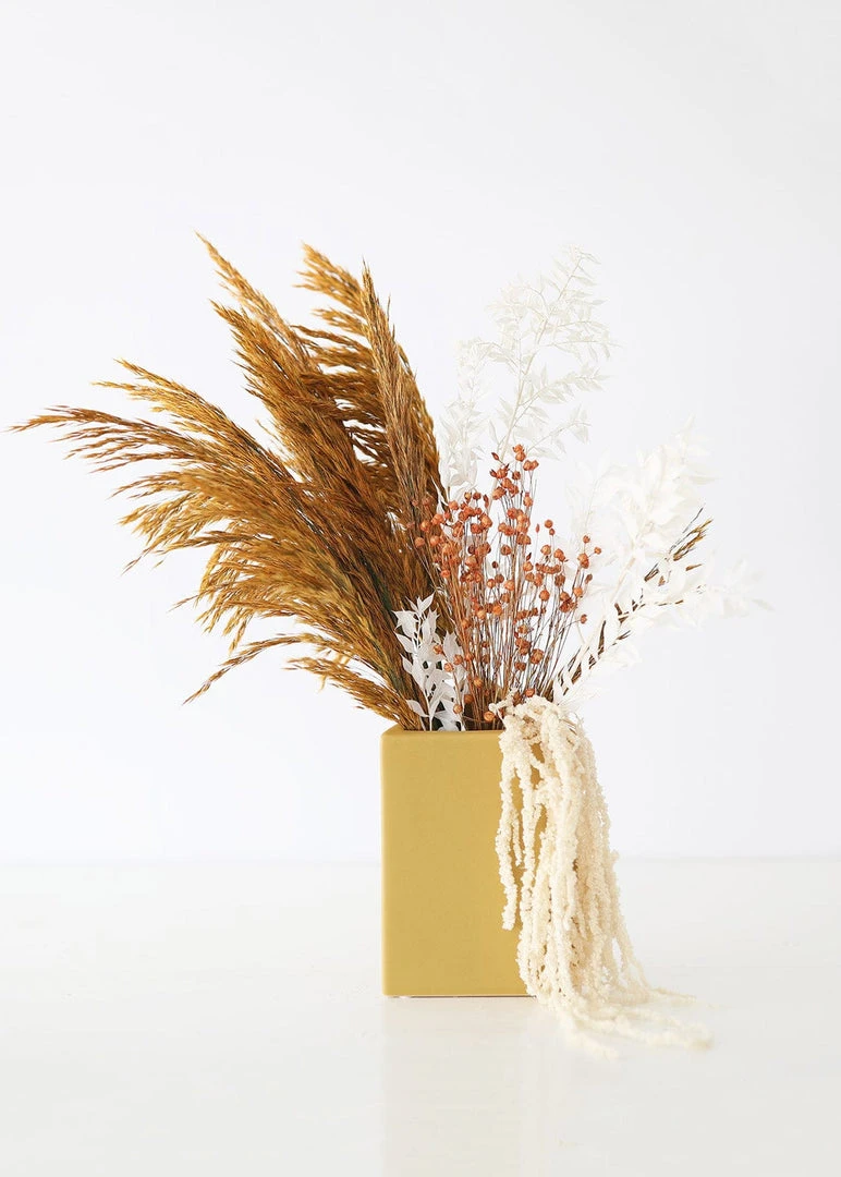 Afloral Ceramic Geometric Triangle Vase In Honey Yellow- 8.5" Vases