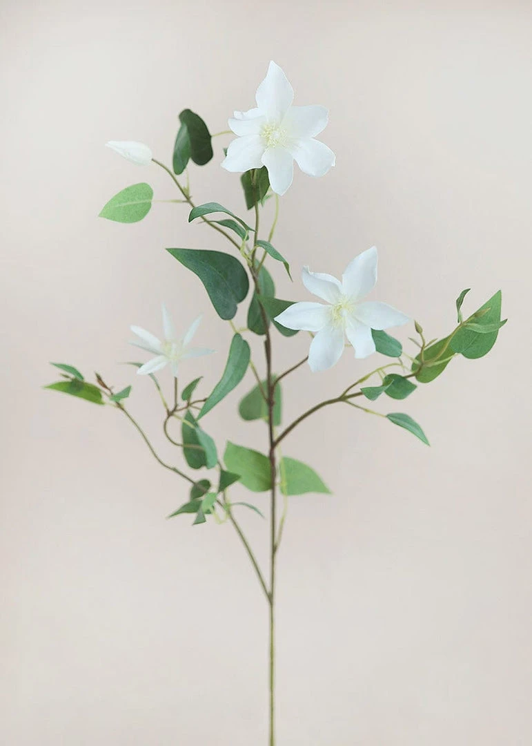 Afloral White Faux Clematis Flower Branch - 46" Artificial Flowers