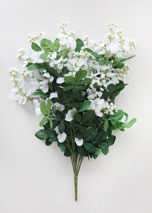 Afloral Artificial Wisteria Hanging Bush In White - 31"