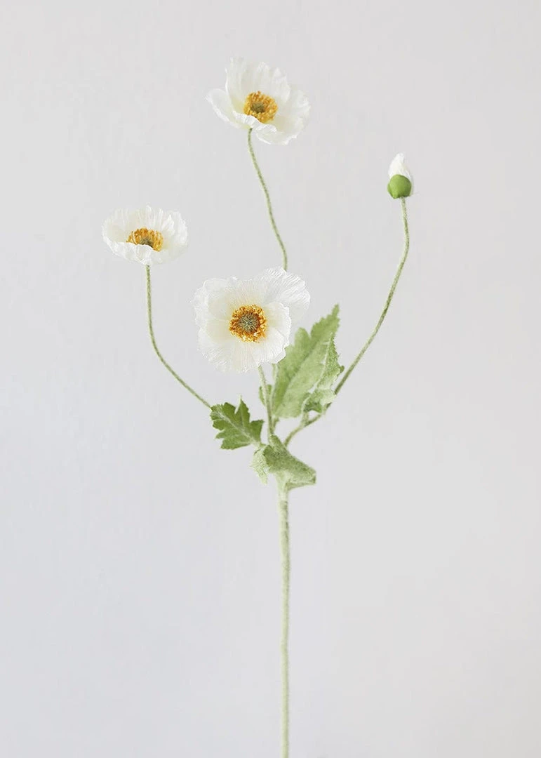 Afloral Faux Poppy Flowers In White - 23" Artificial Flowers